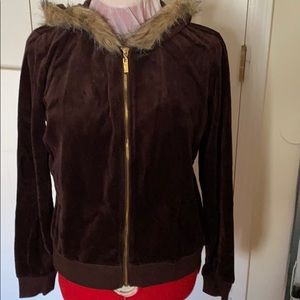 Velour hoodie with fake fur trim